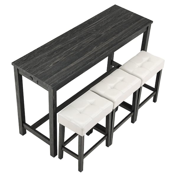 Unbranded 4-Piece White+Black Wood Outdoor Serving Bar Set with Power Outlet