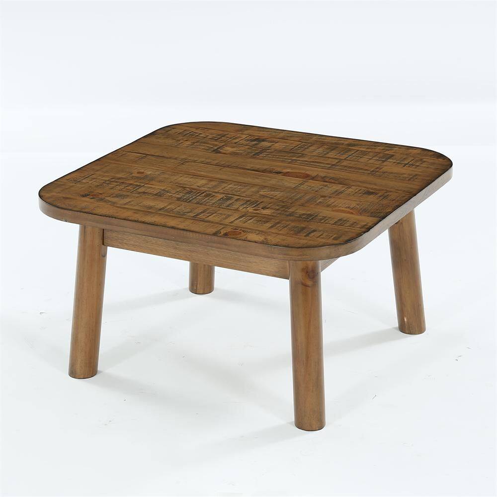 Allan 31.5 in. Rustic Brown Square Solid Wood Coffee Table, Vintage Center Table Living Room Table with Rounded Corners