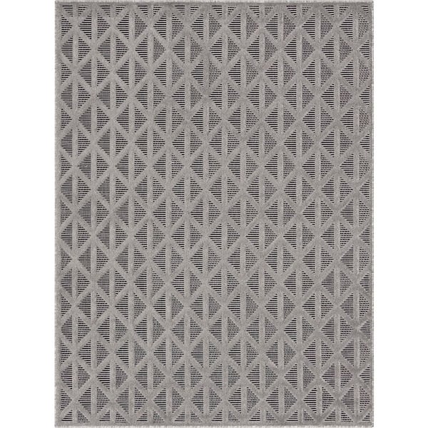 Well Woven Sila Ciel Modern Geometric Grey Black 5 ft. 3 in. x 7 ft. 3 in. Indoor/Outdoor Area Rug