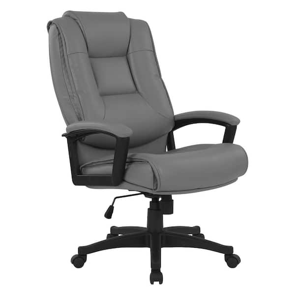 Office Star Products Executive Charcoal Bonded Leather High Back Chair with Padded Loop Arms