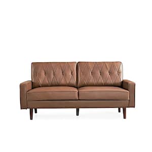 Acire 69.3 in. Wide Square Arm Faux Leather Straight 3-Seater Sofa in Brown