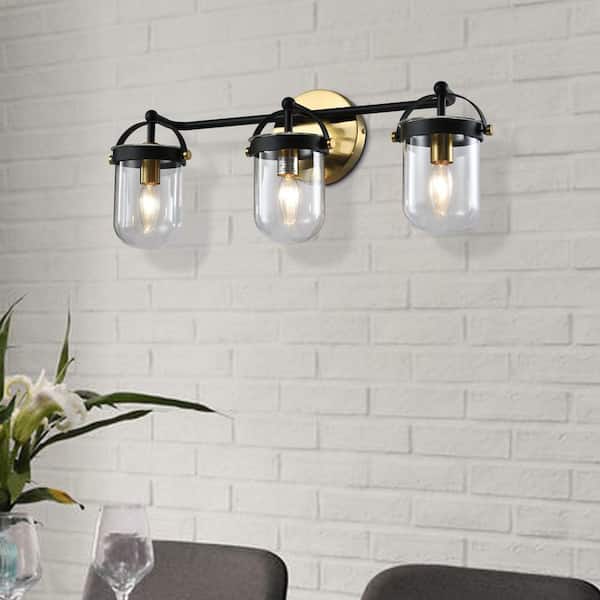 Austin 6.3 in. 3-Light Dimmable Black/Gold Vanity Light