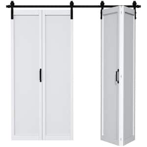 50 in. x 84 in. Paneled 1-Lite White Pre-Finished Composite MDF Bifold Sliding Barn Door with Hardware Kit