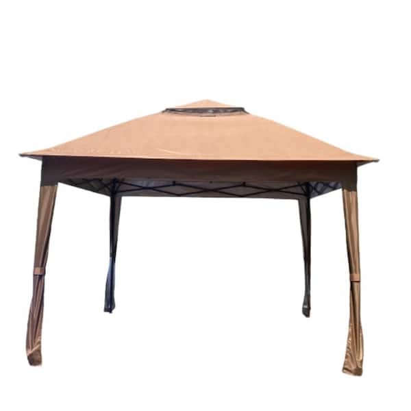 11x11' Brown Pop Up Gazebo Canopy with Removable Zipper Netting & 2-Tier Top – for Patio Backyard Garden Camping