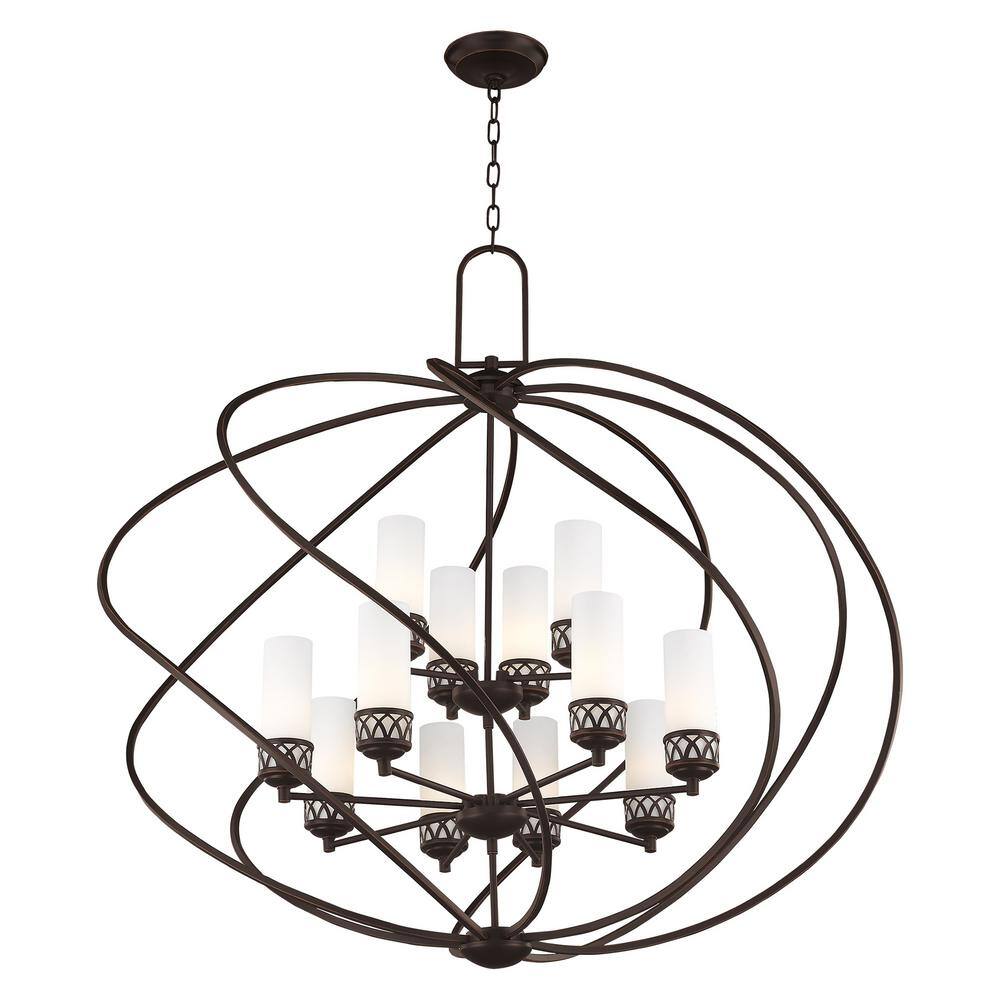 Westfield Olde Bronze 12-Light Foyer Chandelier with Satin Opal White Glass