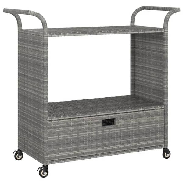 Ven Gray Rattan and Steel Outdoor Serving Cart with Lockable Wheels