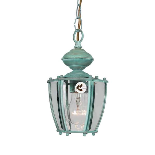 Volume Lighting 1-Light Verde Green Outdoor Coach Pendant Light with Clear Beveled Glass Shades