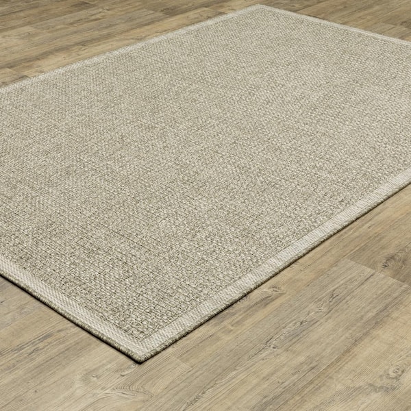Thrasher Beige 5 ft. x 8 ft. Border Solid Polypropylene Indoor/Outdoor Area Rug