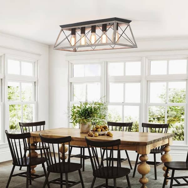 ホワイトローズ UMEILUCE 31.5 in. 5-Lights Oka White Retro Metal Flush Mount for