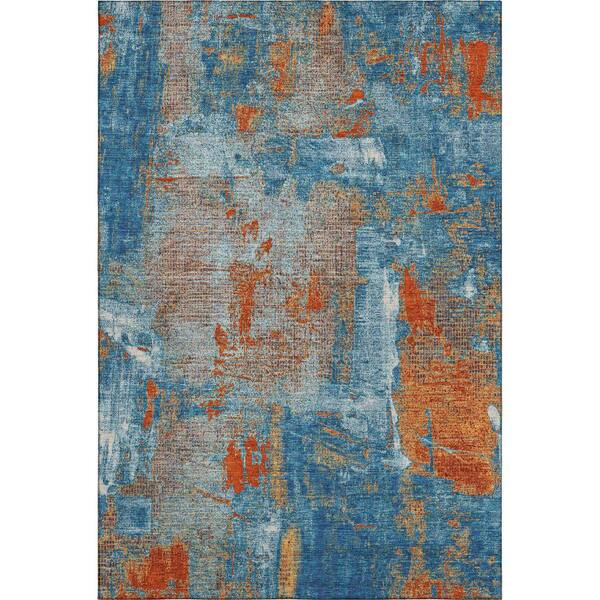 Mayfield Premium Machine Washable Abstract AMF989 Navy 5 ft. x 7 ft. 6 in. Area Rug
