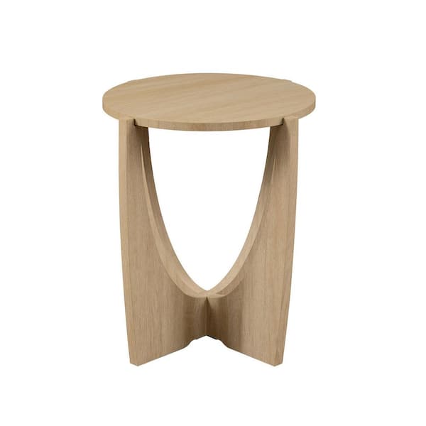 Welwick Designs 19 in. Coastal Oak Ash Round Wood Modern End Table with Intersecting Legs