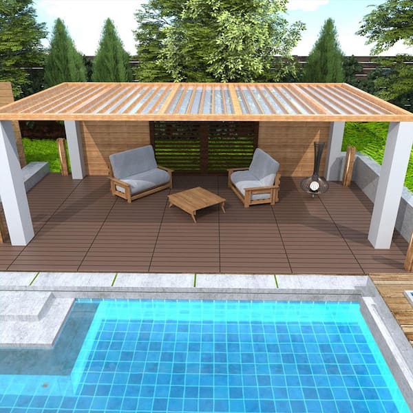 Tidoin Outdoor 2 ft. x 1 ft. Composite Deck Tile in Brown(24 Per Box)