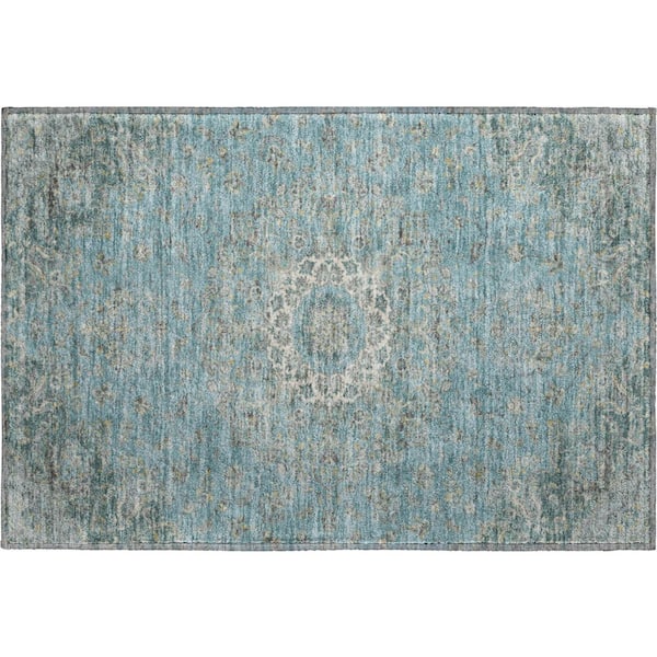 Mayfield Premium Machine Washable Abstract AMF2543 Teal 2 ft. x 3 ft. Accent Rug