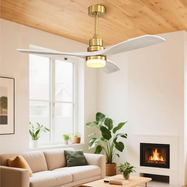 Nimis 52 in. Gold White Downrod Standard Ceiling Fan with Integrated LED with Remote Included DC Motor