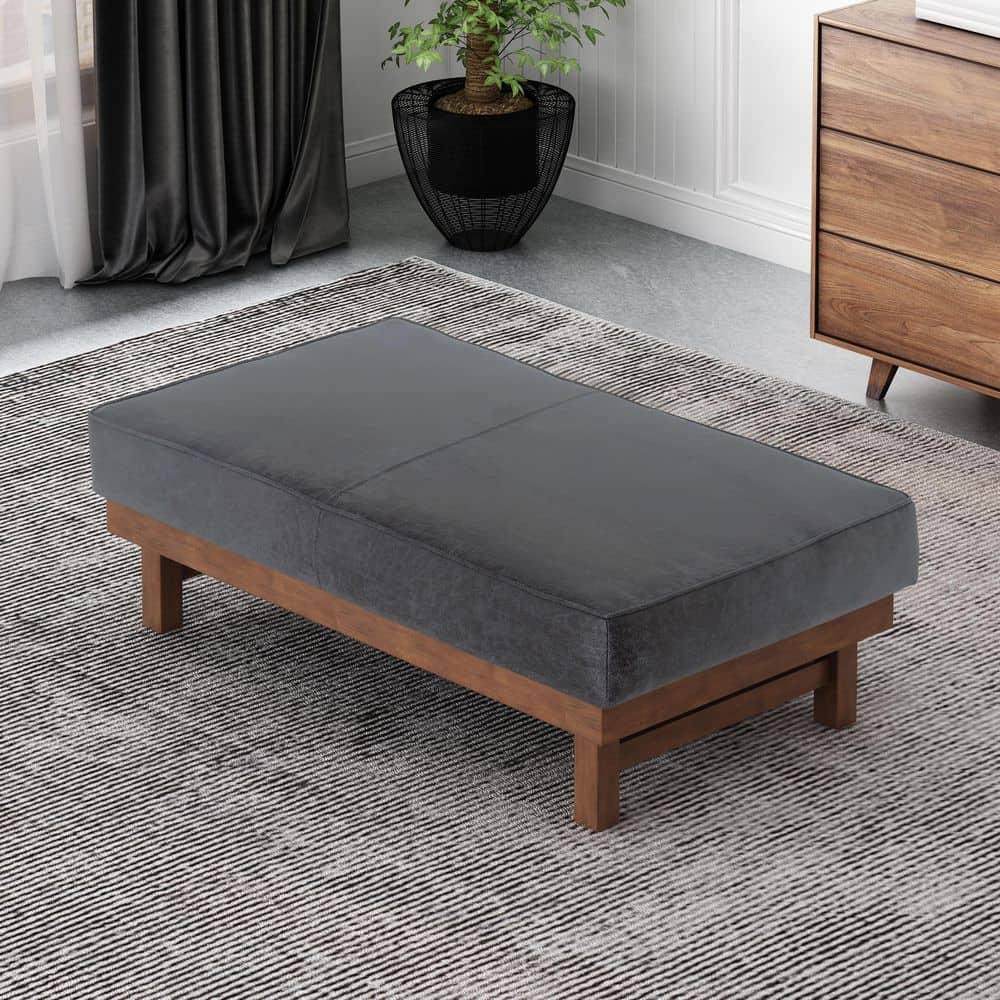Camilla Dark Gray Upholstered Polyester Modern Rectangle Ottoman with Plush Cushion Top, Wood