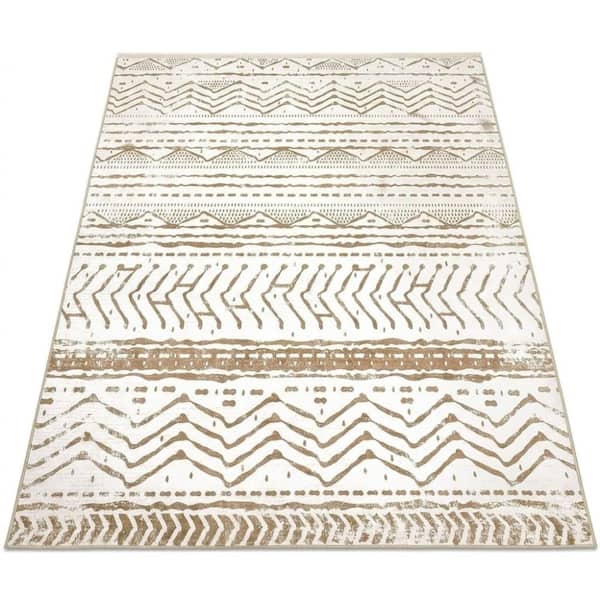5'x7' Washable Boho Moroccan Area Rug, Brown White Neutral Indoor Carpet
