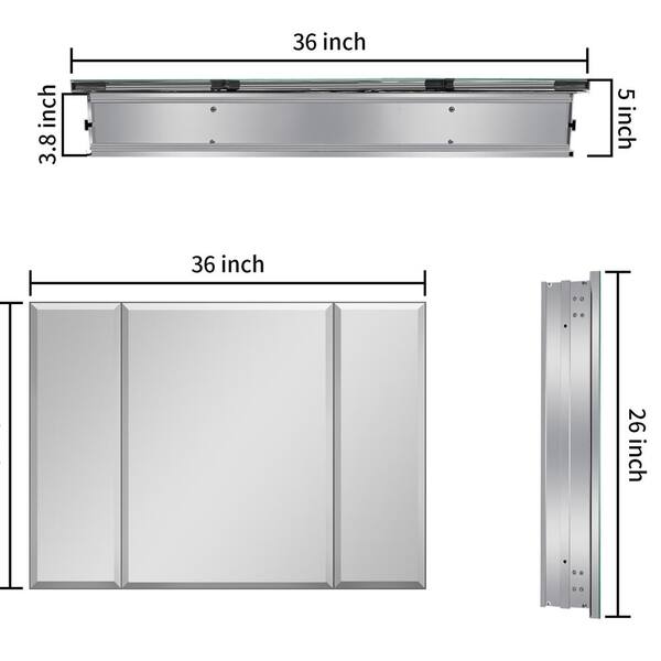 Boosicavelly 36 in. W x 26 in. H Rectangular Aluminum Medicine Cabinet with Mirror