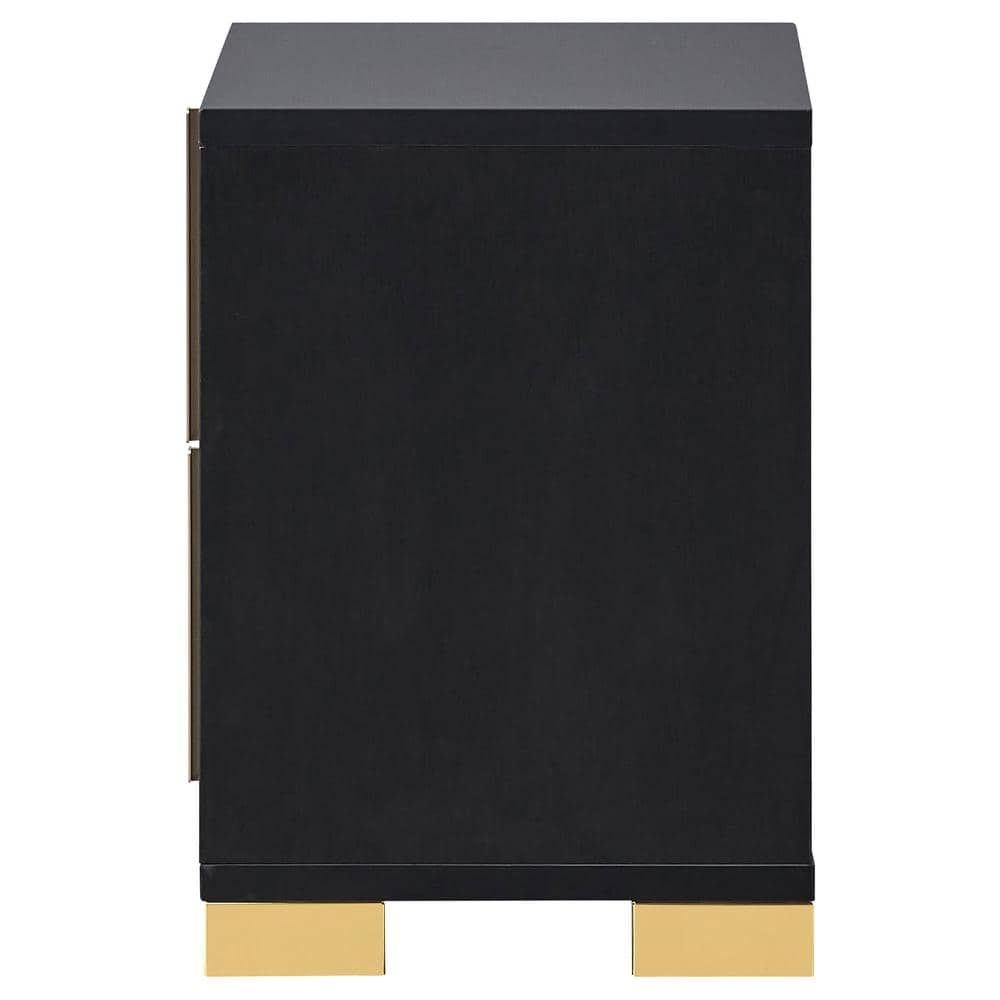 Black and Gold 2-Drawer Modern Nightstand