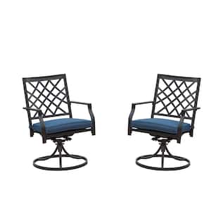 Swivel Metal Outdoor Dining Chair with Beige Cushions (2-Pack)