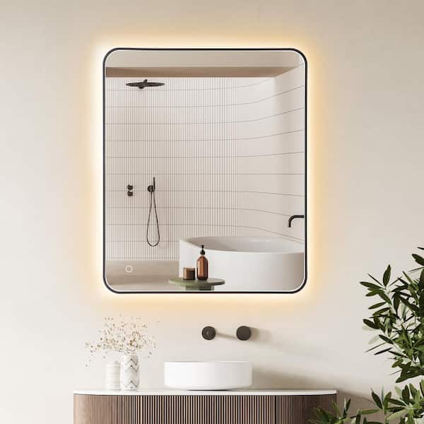 Dazzle 36 in.W x 30 in.H Rectangular Aluminum Framed LED Wall Mounted Bathroom Vanity Mirror in Matte Black