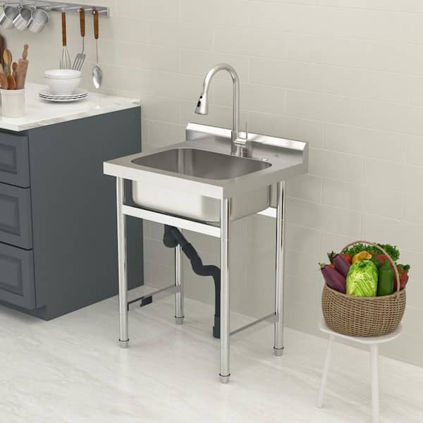 25 in. W x 22 in. D Freestanding Stainless Steel 1-Compartment Commercial Laundry/Utility Sink with Drain
