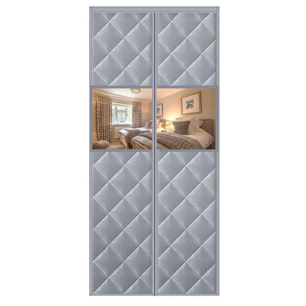 35.5 in. x 83 in. Beige Thermal Insulated Vinyl Magnetic Door Curtain Screen Door Waterproof Double Slide