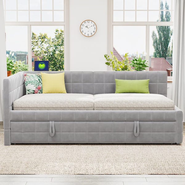 Harper & Bright Designs L-Shaped Gray Full Size Velvet Upholstered