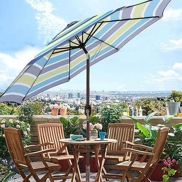 blue and green striped patio umbrella 9 ft. Outdoor Patio Umbrella, Outdoor Table Umbrella in Blue and Green  Stripe PUV547FTS