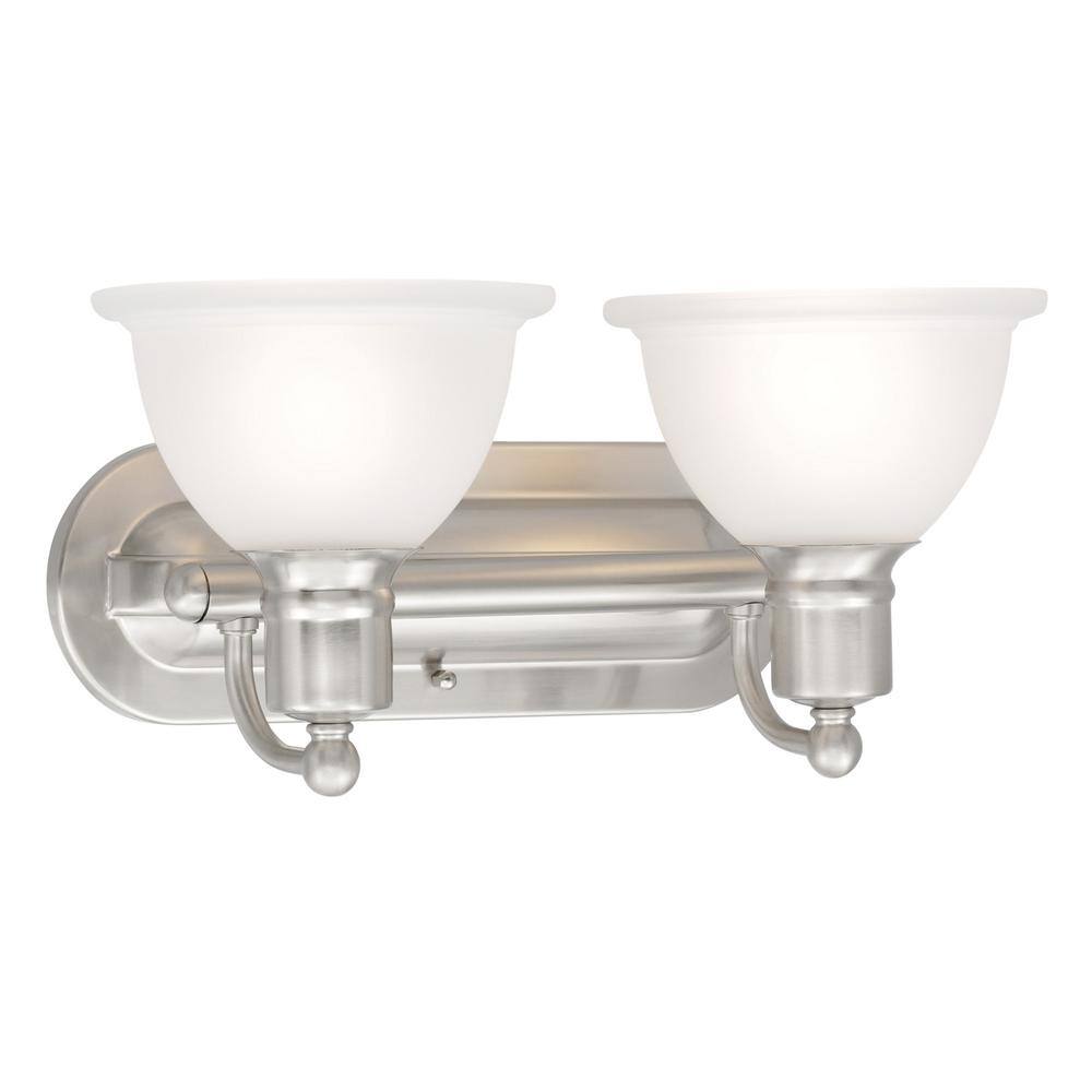 Madison Brushed Nickel 2-Light Wall Bracket with White Etched Glass