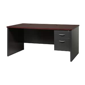 66 in. W x 30 in. D Charcoal/Mahogany 2-Drawer Executive Office Modular Right-Hand Single Pedestal File Desk for Office