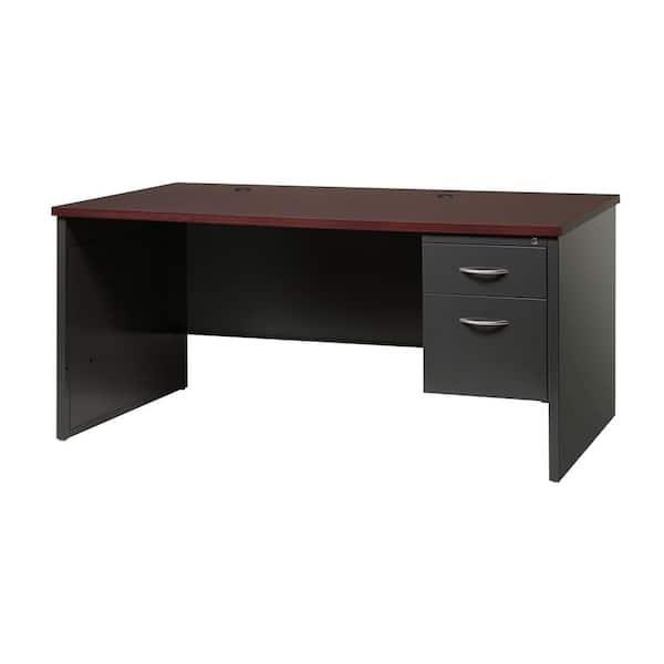 Hirsh 66 in. W x 30 in. D Charcoal/Mahogany 2-Drawer Executive Office Modular Right-Hand Single Pedestal File Desk for Office