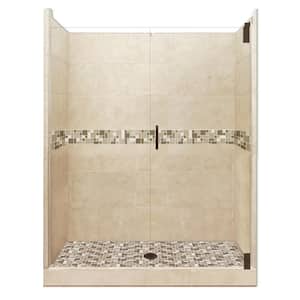 Tuscany Grand Hinged 36 in. x 42 in. x 80 in. Center Drain Alcove Shower Kit in Brown Sugar and Old Bronze Hardware