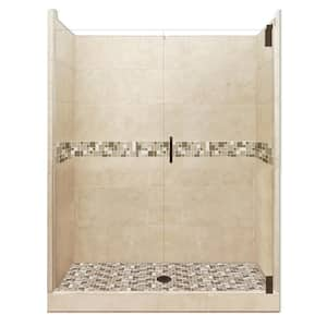 Tuscany Grand Hinged 42 in. x 54 in. x 80 in. Center Drain Alcove Shower Kit in Brown Sugar and Old Bronze Hardware