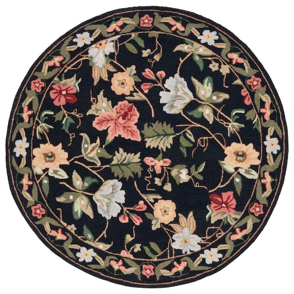 SAFAVIEH Chelsea Black Doormat 3 ft. x 3 ft. Gradient Border Floral Round Area Rug