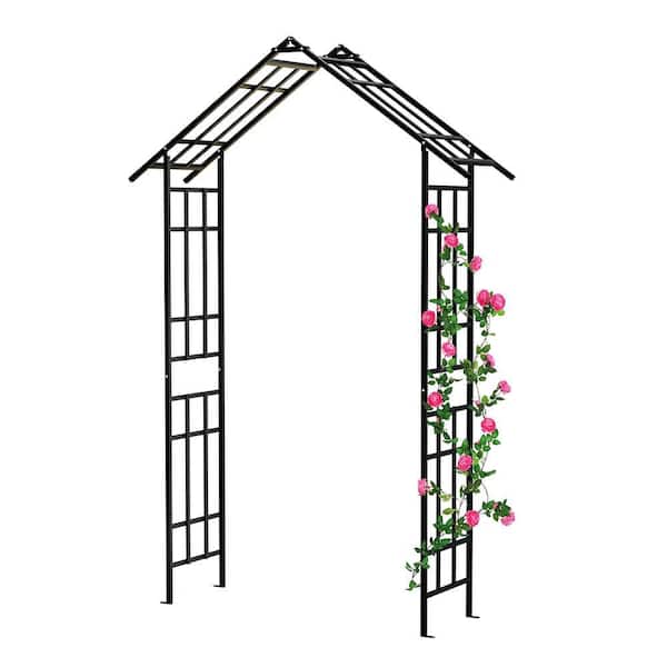 Metal Garden Arch Arbor with Adjustable Width Climbing Plants Support Rose Arch Outdoor Black