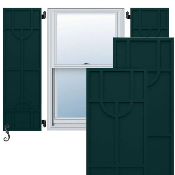 Ekena Millwork EnduraCore Nordic Modern Style 15-in W x 42-in H Raised Panel Composite Shutters Pair in Thermal Green
