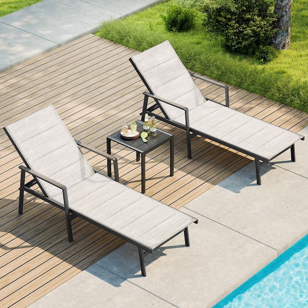 Elegant Aluminum Chaise Lounge Set with Side Table(2-Pack)