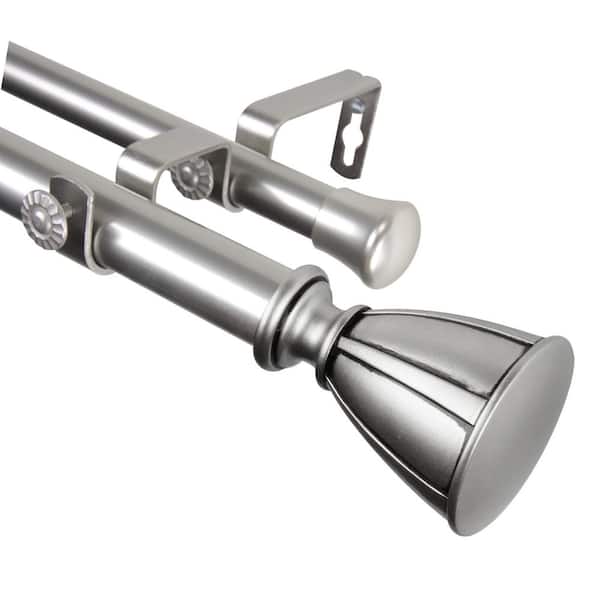EMOH 160 in. - 240 in. Adjustable Double Curtain Rod 1 in. Dia in Satin Nickel with Kailani Finials
