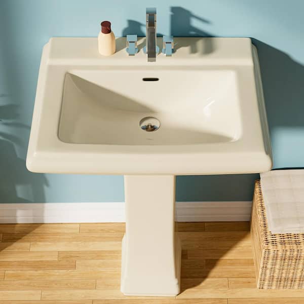 Aguamaph 19 in. D x 26 in. W Pedestal Combo Bathroom Sink in Bone