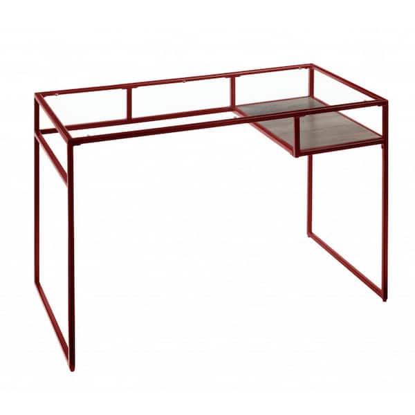 HomeRoots 48 in. Rectangular Red Glass Writing Desk