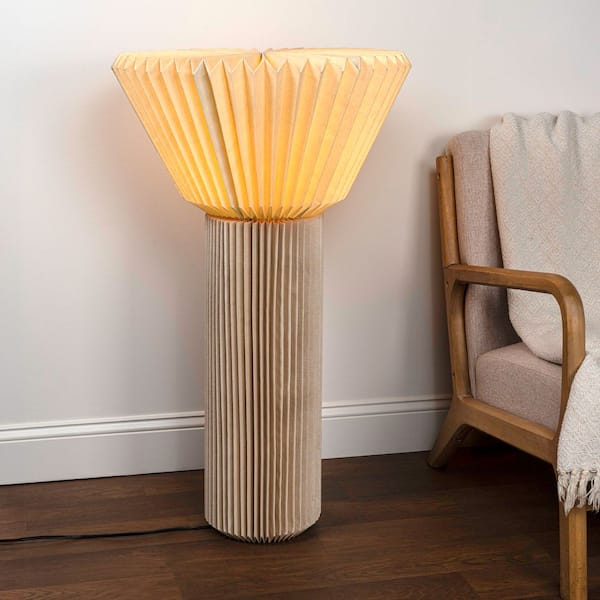 Archer 37 in. Natural Modern Minimalist Standard Floor Lamp with Pleated Shade