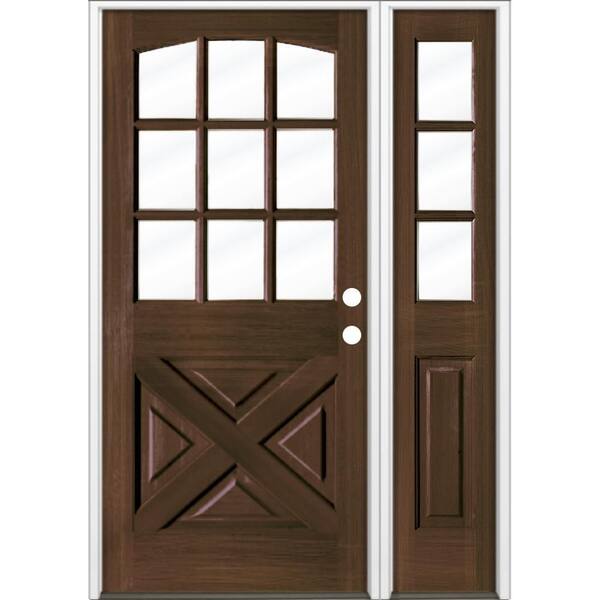 Krosswood Doors 50 in. x 80 in. Farmhouse X Panel LH 1/2 Lite Clear Glass Black Stain Hemlock Wood Prehung Front Door with RSL