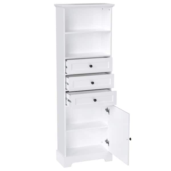 Unbranded 22 in. W x 10.03 in. D x 67.3 in. H White Linen Cabinet with 3 Drawers, Adjustable Shelves for Bathroom, Study, Office