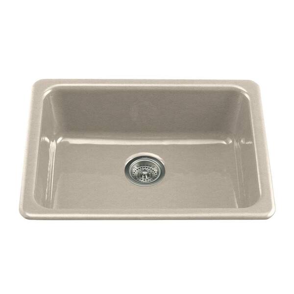 KOHLER Dual Mount Cast-Iron 24 in. Single Basin Kitchen Sink in Cane Sugar