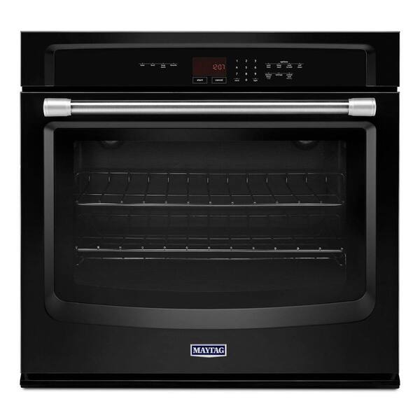 Maytag 27 in. Single Electric Wall Oven Self-Cleaning in Black with Stainless Steel Handle