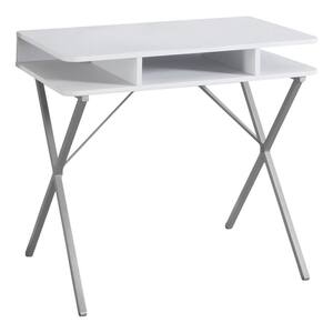24 in. Rectangular White/Silver 1 Drawer Writing Desk with Storage
