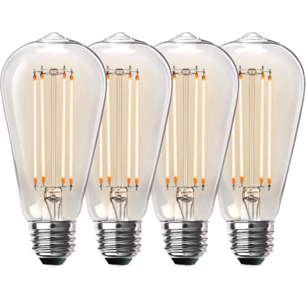 Feit Electric 100-Watt Equivalent ST19 Dimmable Straight Filament Glass Vintage Edison LED Light Warm White (4-Pack) - The Home Depot