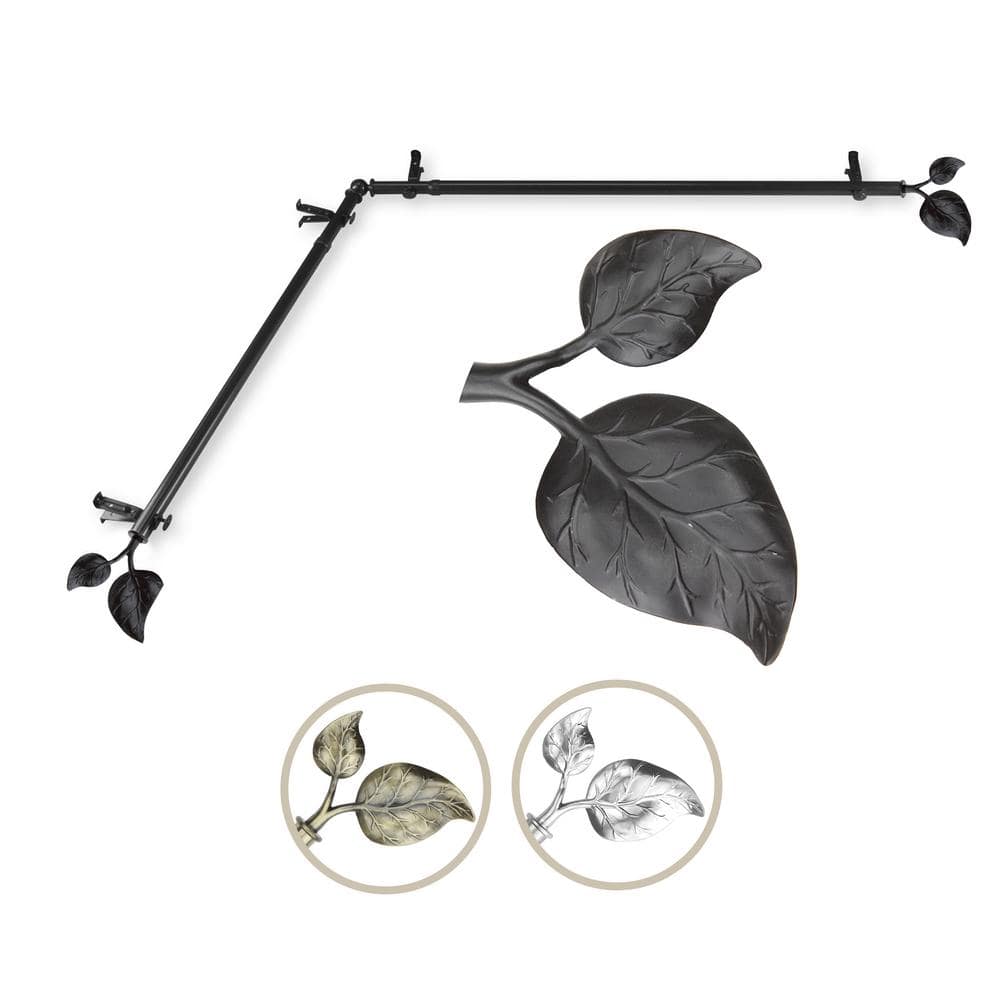 "13/16"" Dia Adjustable 28"" to 48"" Single Corner Window Curtain Rod in Black with Ivy Finials" price history on PriceWatchPro