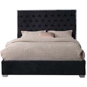 Demarcus Black Velour Upholstered Cal King Bed