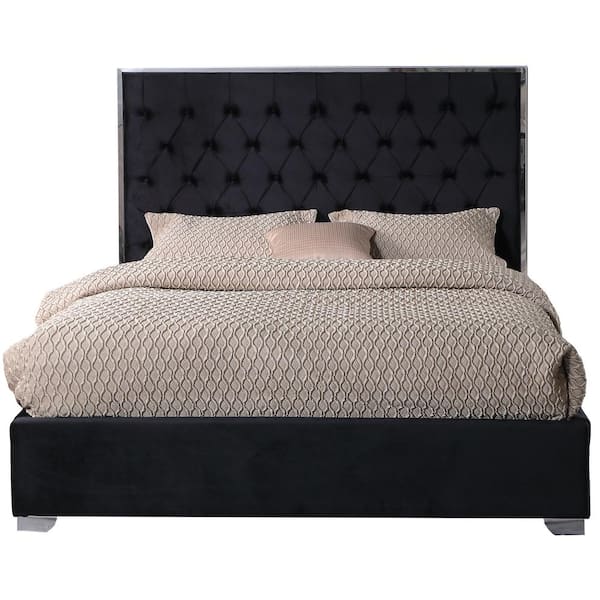 Best Master Furniture Demarcus Black Queen Velour Upholstered Bed